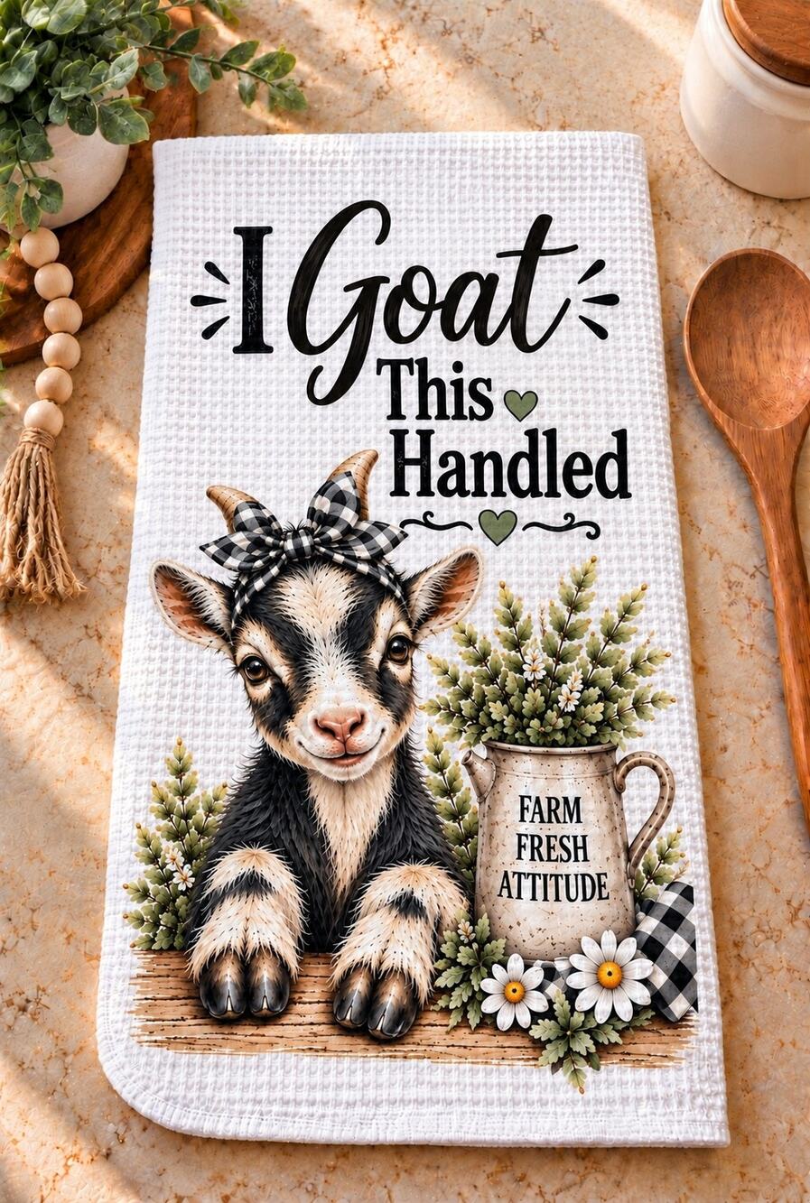 Funny Goat Kitchen Towel, Farmhouse Goat Decor, Rustic Country Kitchen Gift